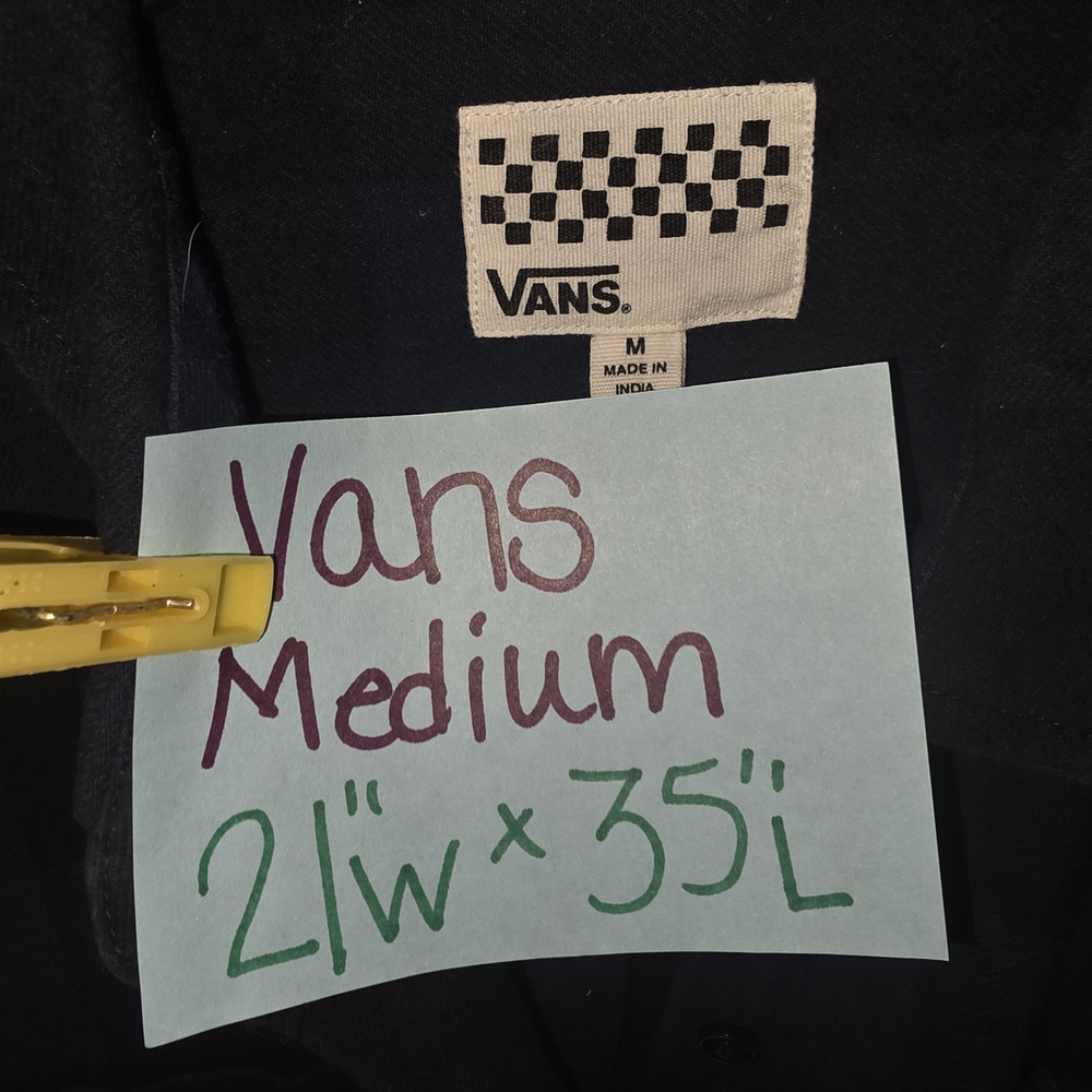 VANS Navy Blue Black Buffalo Plaid Flannel Button Down Tunic Shirt Dress Pockets - Picture 10 of 11